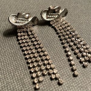 Boutique Cowboy hat and Rhinestone Earrings Silver tone